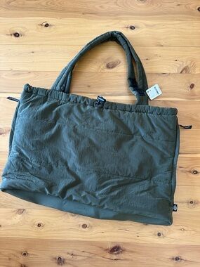 Olive Green Quilted Tote Bag Free People Movement puffy pink new